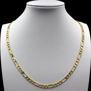Real 10K Yellow Gold 4.5mm Figaro Link Chain Necklace 24" inch